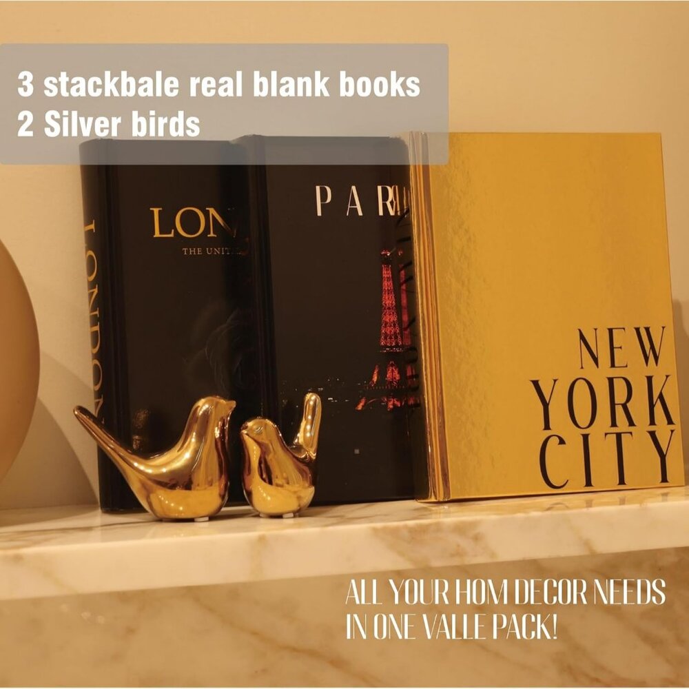 Decorative Books for Home Decor with Small Birds Statues Gold Home Decoration - Picture 5 of 7